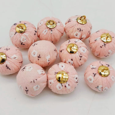 Dusty Rose Pink Floral Printed Cotton Fabric Ball Tassel, Button with Ring Cap, Decorative Tassels